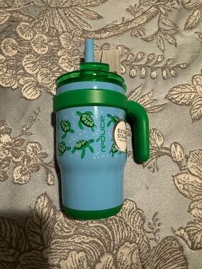 re*duce Kids Green & Light Blue Turtle Straw Cup